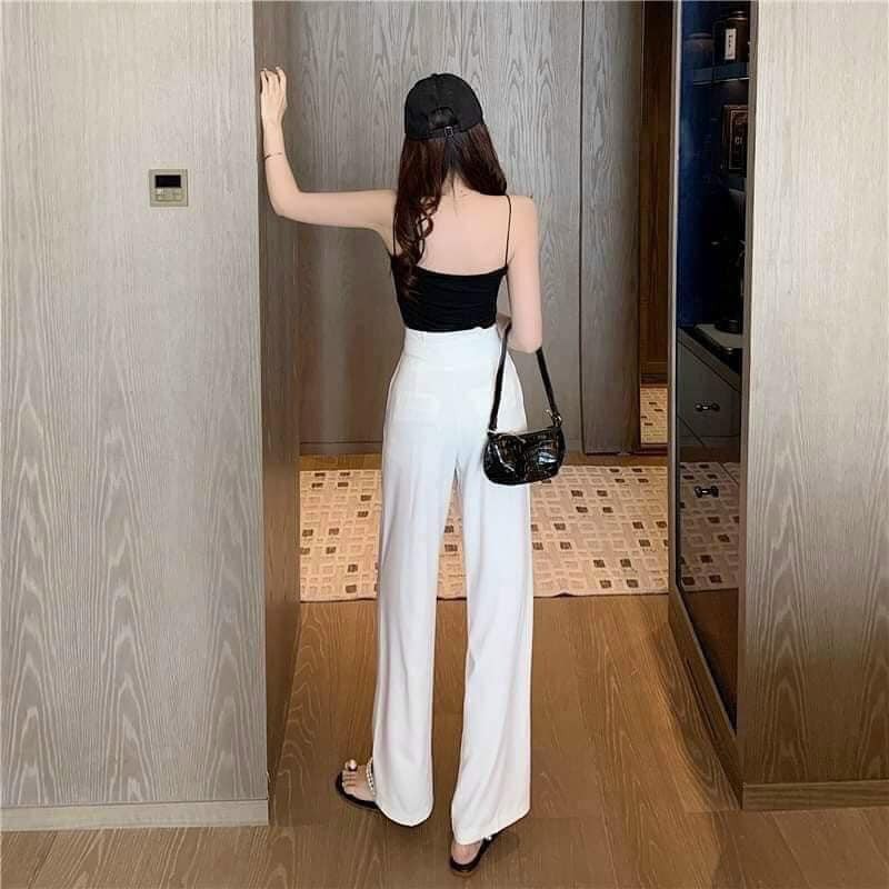 Quần nữ ống suông lưng cao ống xuông rộng gen bụng khóa trước vải tuyết mưa dày đẹp cao cấp