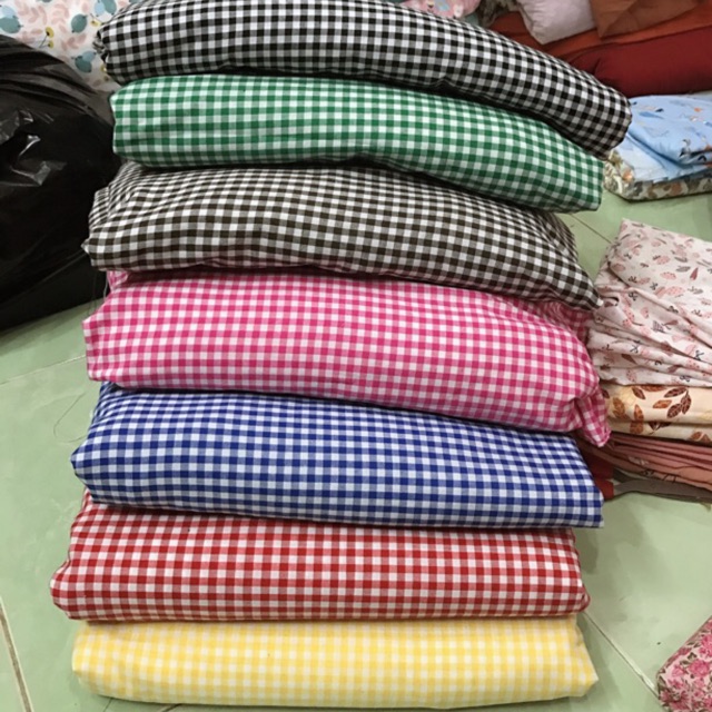 Vải Thô Kẻ Caro Dày Dặn Ít Nhăn May Váy, Áo