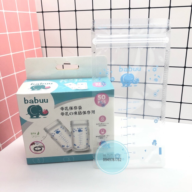 [Túi trữ sữa Babuu Baby Nhật Bản]  hộp 50 túi trữ sữa Babuu Baby Nhật Bản 250ml