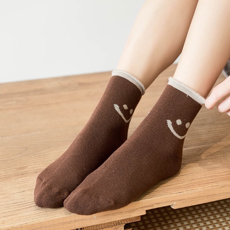Vớ Cotton Mềm Thoáng Khí In Họa Tiết Mặt Cười Dễ Thương Cho Nữ