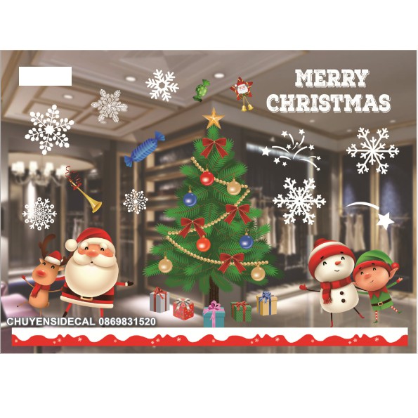 Decal trang trí tường Noel - Thông và các bạn vui lễ sắc nét