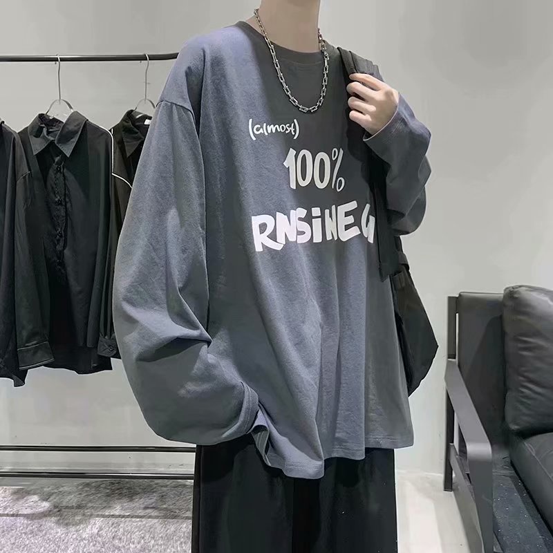 ✦ AFFLIGA ✦Áo Thun Tay Dài Cổ Tròn Plus Size M-5Xl Phong Cách Hàn Quốc Cho Nam