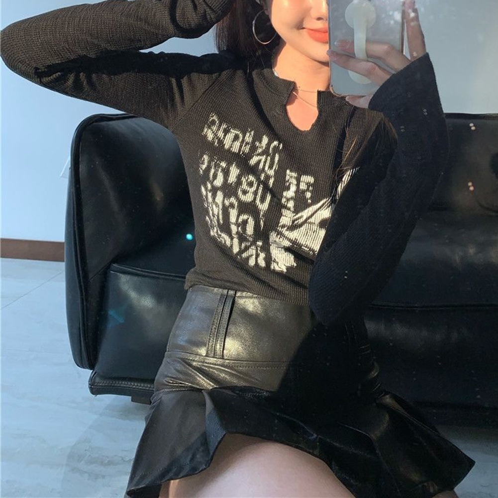 Áo Thun Dệt Kim Tay Dài Phong Cách Harajuku Vintage Cho Nữ Y2K