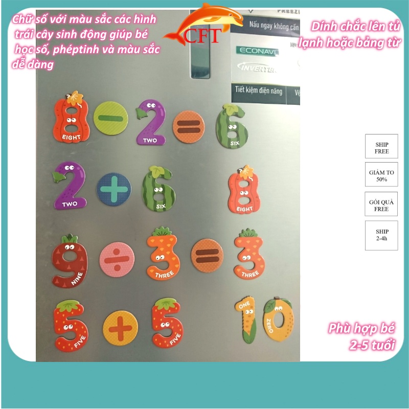 Bảng chữ cái nam châm kèm số cao cấp cho bé hình con vật có thể gắn tường tủ lạnh cỡ chữ lớn hãng Mideer