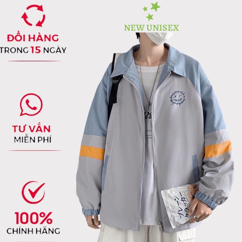 Áo Khoác Nam Cổ Bẻ Phối Màu Chất Dù Hai Lớp Logo Mặt Cười Thêu Form Rộng Mặc Đẹp Thoát Khí Thoải Mái Đi Chơi [NEW UNISEX