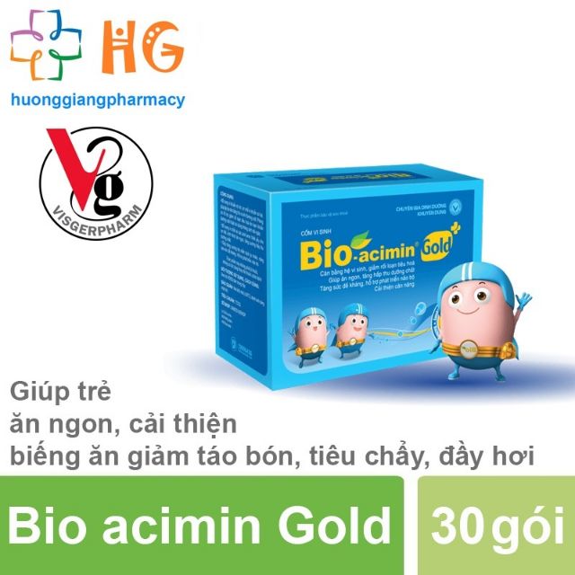 Cốm Bio-Acimin Gold giúp trẻ ăn ngon, cải thiện biếng ăn, giảm táo bón, tiêu chảy, đầy hơi (Hộp 30 gói)