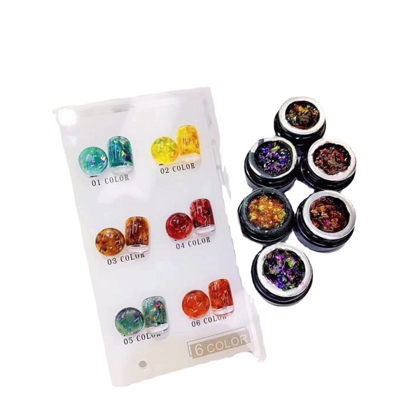 Gel nhũ hổ phách 6 màu tặng kèm bảng