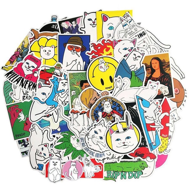 Sét 30-50 Sticker mèo ripndip ép lụa - hình dán ripndip có đề can bóc dán