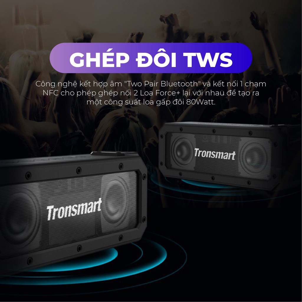 COMBO Loa Tronsmart Force+ và hộp đựng chống shock - Công suất 40W - Chống nước IPX6 Ghép đôi TWS - CHÍNH HÃNG