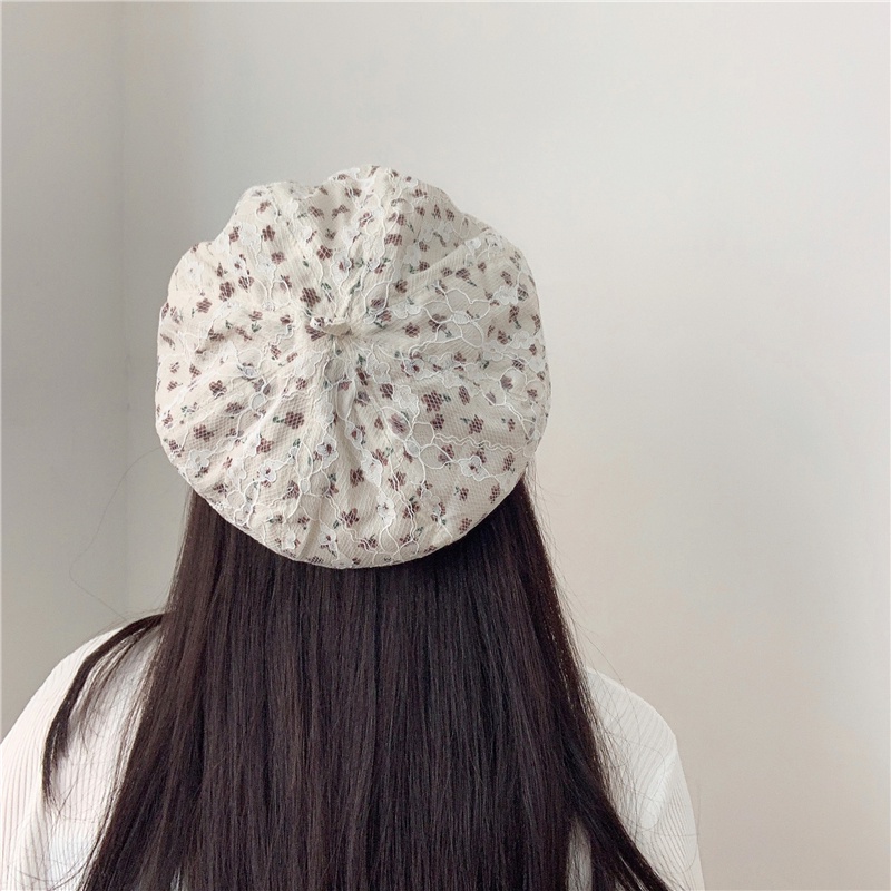 Mũ Beret Vải Ren Thêu Hoa Thoáng Khí Thời Trang Mùa Hè Xinh Xắn Cho Nữ