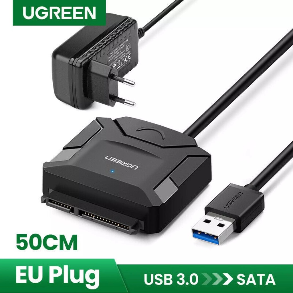 Cáp USB 3.0 to SATA Chính hãng Ugreen 20636 CR108 ( đọc HDD 12TB kèm Adapter 12V 2A)