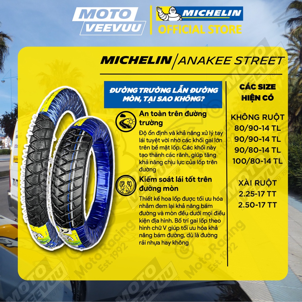 Vỏ lốp xe MICHELIN xe ga Pilot Street 2 Anakee Moto GP City Extra Grip Pro 70 80 90 100 110 120 130 140 10 11 12 14 16