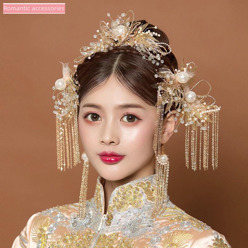 [Trang Sức Lãng Mạn Mới 2022 Cài Tóc Xiuhe Hình Vương Miện Phượng Hoàng Phong Cách Trung Hoa Cổ Điển Cho Cô Dâu Lễ Cưới