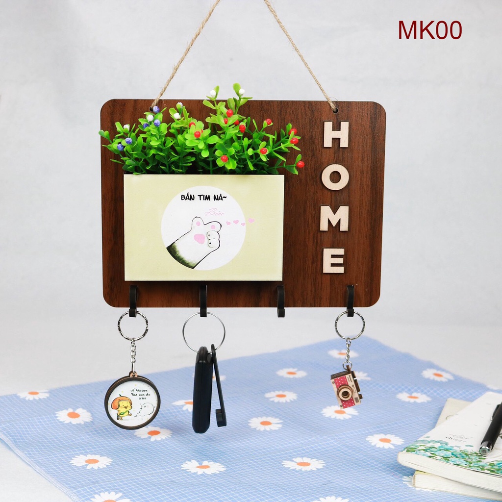 Bảng gỗ decor trang trí nhà cửa, shop, quán cà phê có móc treo chìa khóa