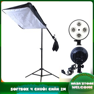 Full bộ Soft-box đèn 4 ĐUÔI - Chân đèn cao 2m - Cây treo đèn 140cm 50 x70cm