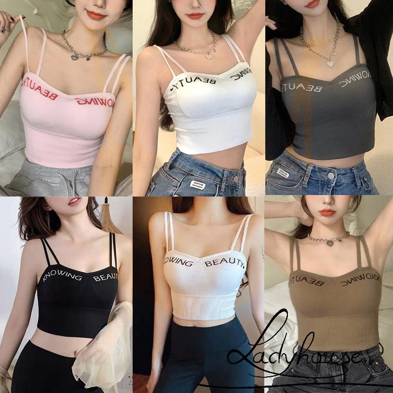 Áo hai dây hai dây thêu chữ có đệm ngực thời trang mùa hè cho nữ