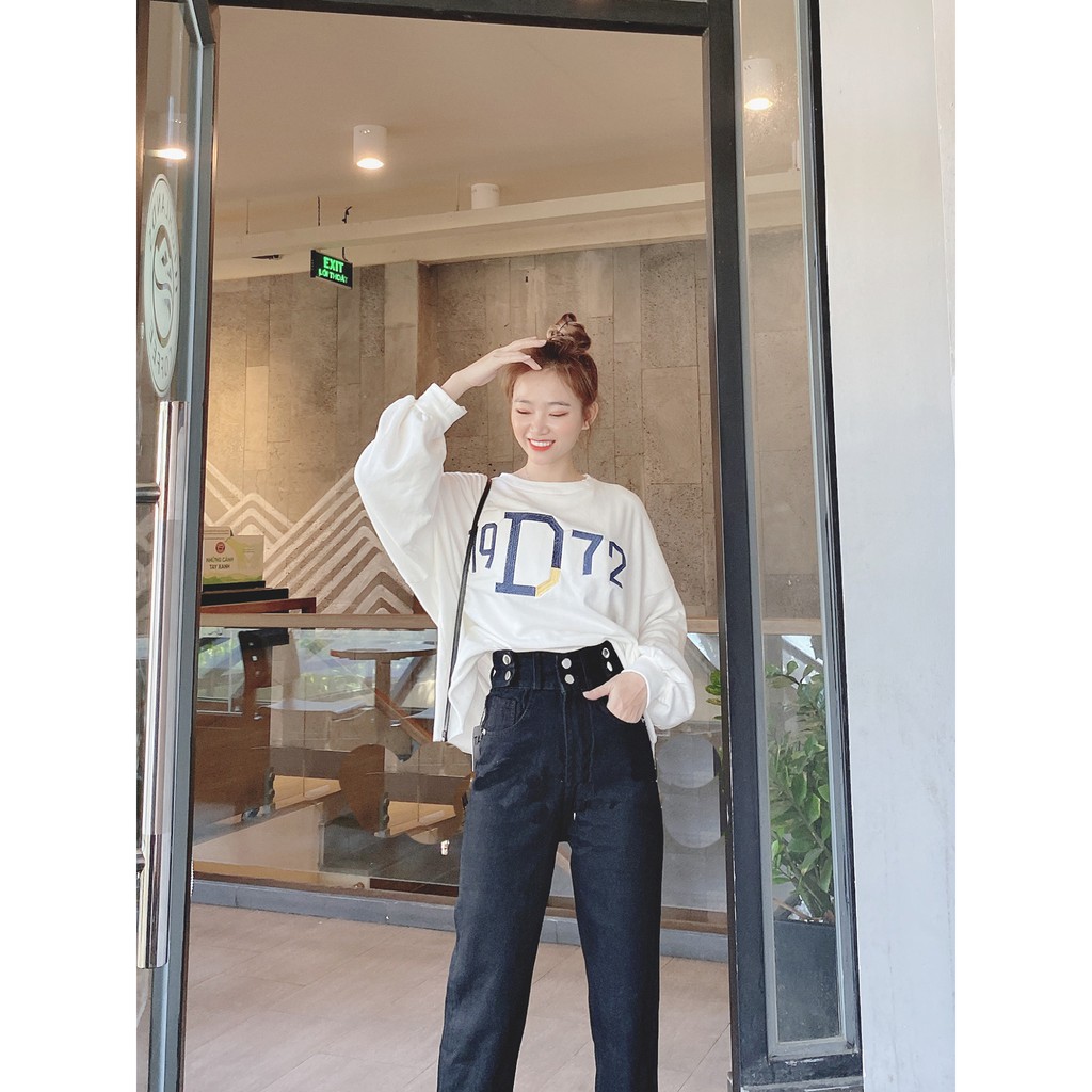 [ TM ] QUẦN BAGGY JEAN NỮ LƯNG CAO 2 NÚT PHỐI 2 ĐAI 4 NÚT MÀU ĐEN SIÊU CÁ TÍNH CỰC CAO CẤP BABO ĐỦ SIZE S, M, L