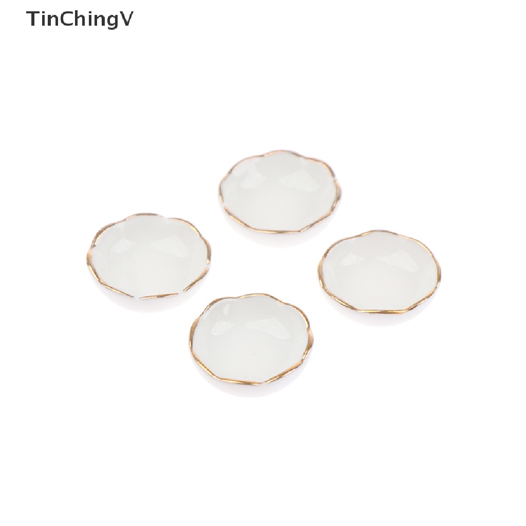 Bộ 4 Chén Dĩa Sứ Màu Trắng Tỉ Lệ 1: 12 Dùng Trang Trí Nhà Búp Bê