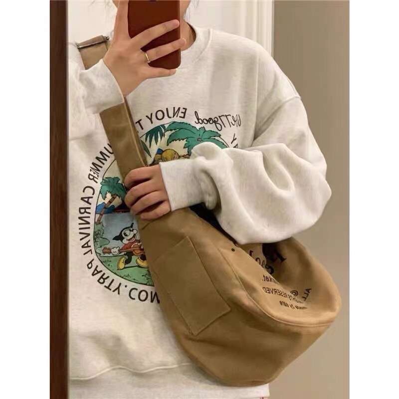 Túi đeo chéo Peachbasket form siêu to chuẩn Hàn (có sẵn, hình thật)