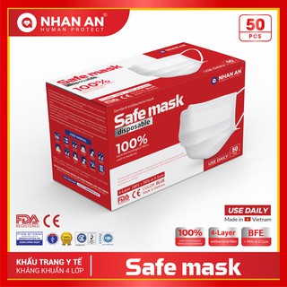 SAFE MASK NHÂN AN - Khẩu Trang Y Tế Kháng Khuẩn 4 Lớp (RED) - Hàng Xuất Khẩu (Hộp 50 Chiếc)
