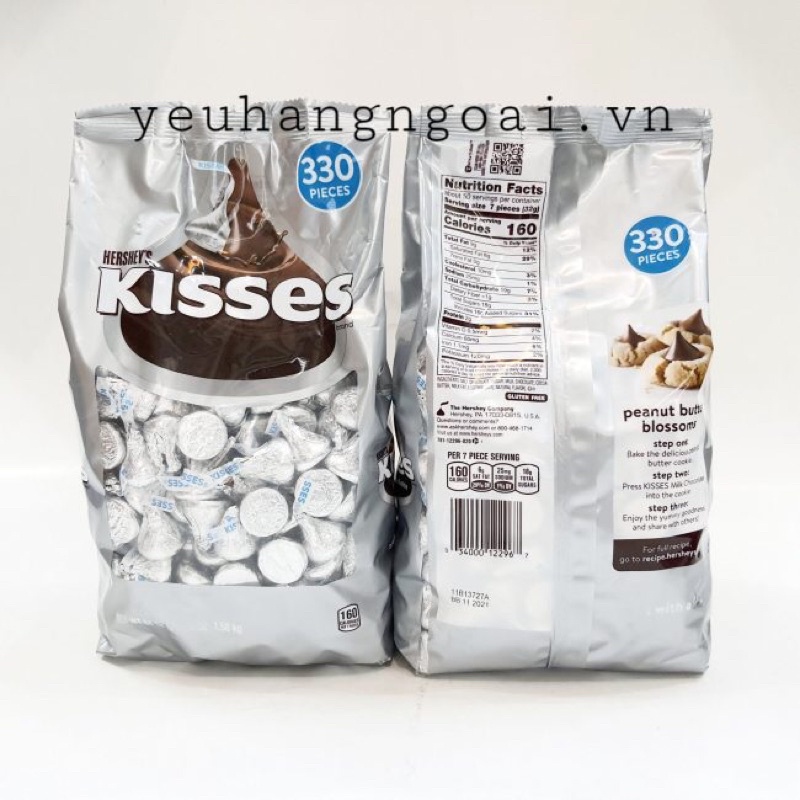 🤎[HSD 09/2022] Kẹo Chocolate Hershey’s Kisses Milk Chocolate Gói 1,58 Kg Của Mỹ — Hương vị ngon, hấp dẫn🤎