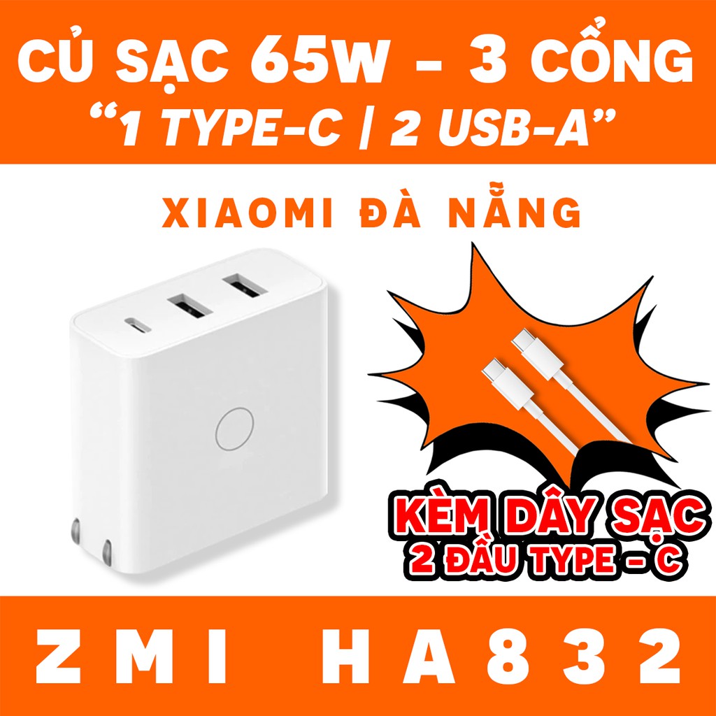 Củ sạc 65w Xiaomi ZMI HA832 chuẩn PD 3 cổng - Cốc sạc nhanh Xiaomi ZMI HA832 3 KÈM CÁP C-C