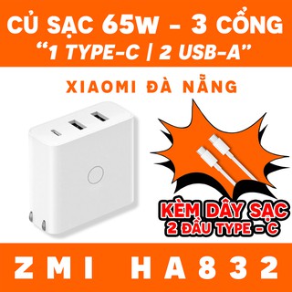 Củ sạc 65w Xiaomi ZMI HA832 chuẩn PD 3 cổng - Cốc sạc nhanh Xiaomi ZMI HA832 3 KÈM CÁP C-C