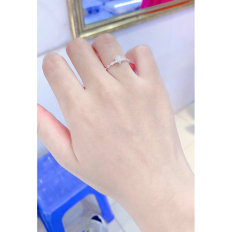 Nhẫn đá nhỏ dễ thương bạc ta NGỌC MẬU tim mặt cười