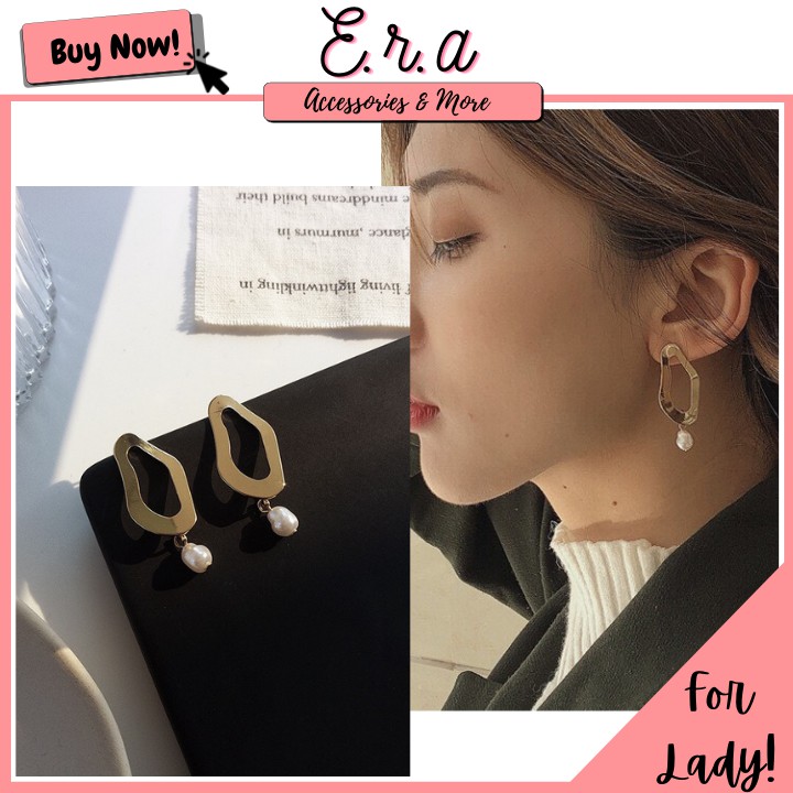 Bông Tai Nữ Hợp Kim Cao Cấp ERASHOP 000678 - Hình Học Đính Châu Vintage, Sang Chảnh, Đi Tiệc, Đi Chơi Siêu Rẻ Đẹp