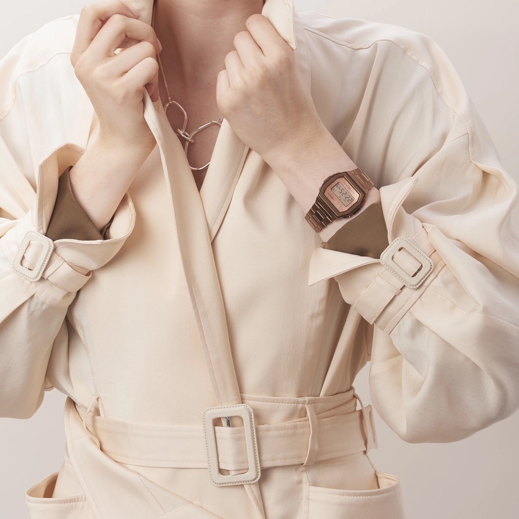 Đồng hồ nam/nữ Casio A1000 / A1000RG-5 dây &amp; vỏ thép không gỉ, chống nước, size 38mm, hàng chính hãng