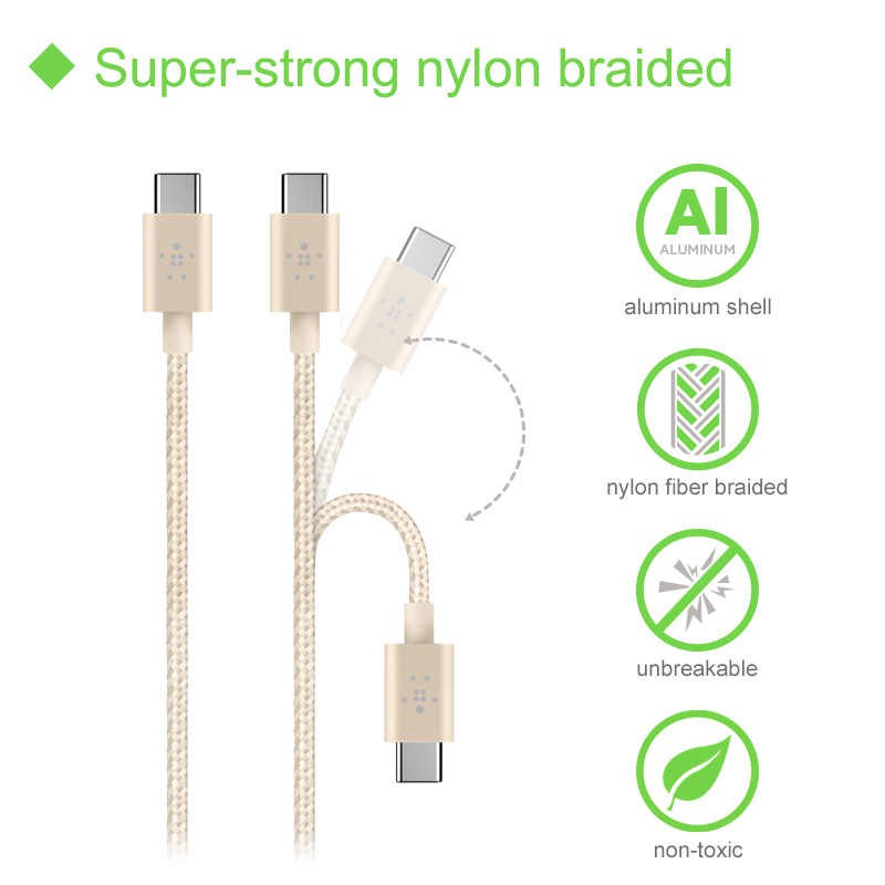 [New 100% nobox] Cáp sạc Belkin MIXIT↑™ USB-C to USB-C 1.8m - F2CU041bt06 vỏ dù Metallic