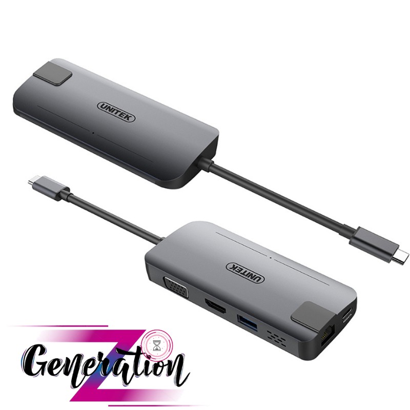 CÁP CHUYỂN TYPE-C RA USB 3.0 + HDMI + VGA + LAN UNITEK Y-DK 09016GY