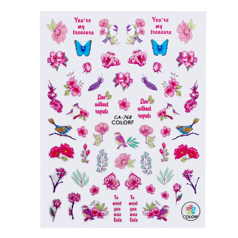 Nhãn Dán Móng Tay Tự Dính Họa Tiết Hoa Lá Mùa Xuân Hè 3D