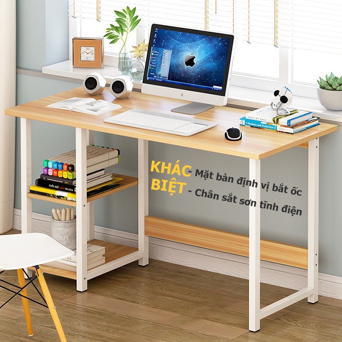 Bàn làm việc kèm kệ sách trái FUNA khung sắt sơn tĩnh điện mặt gỗ MDF cao cấp bàn có định vị sẵn các liên kết