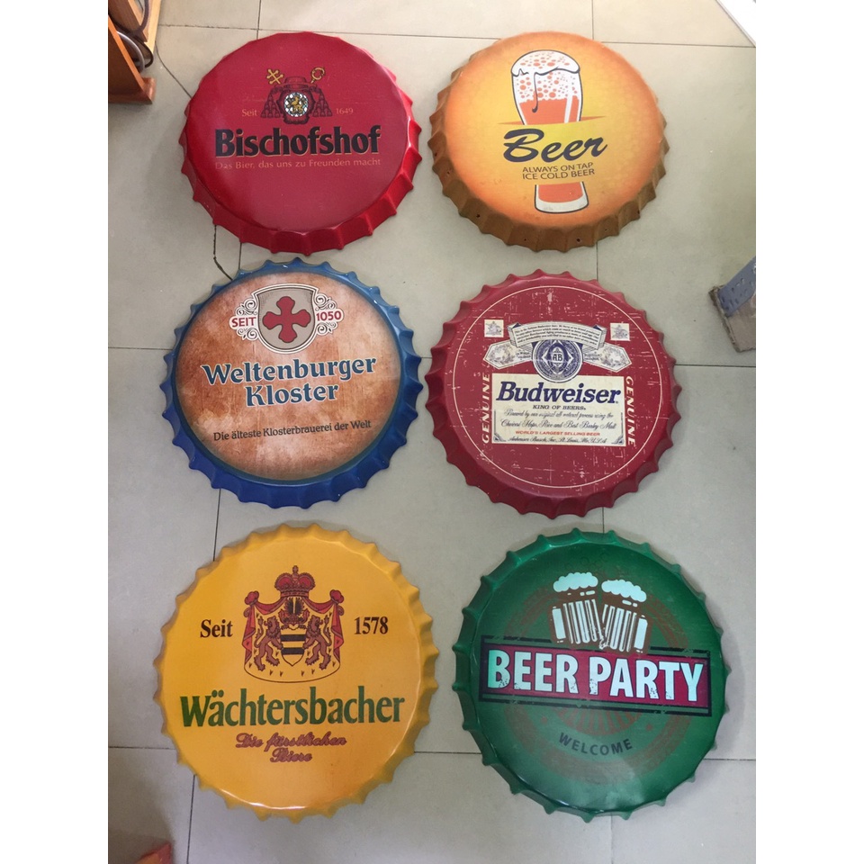 Nắp chai bia bằng sắt trang trí tường quán beer, cafe,... phong cách độc đáo