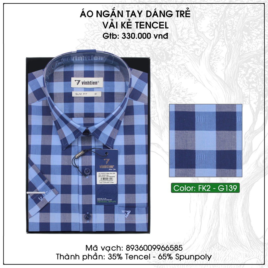 Áo sơ mi nam ngắn tay Tencel Slimfit Vĩnh Tiến 330 - Kẻ caro