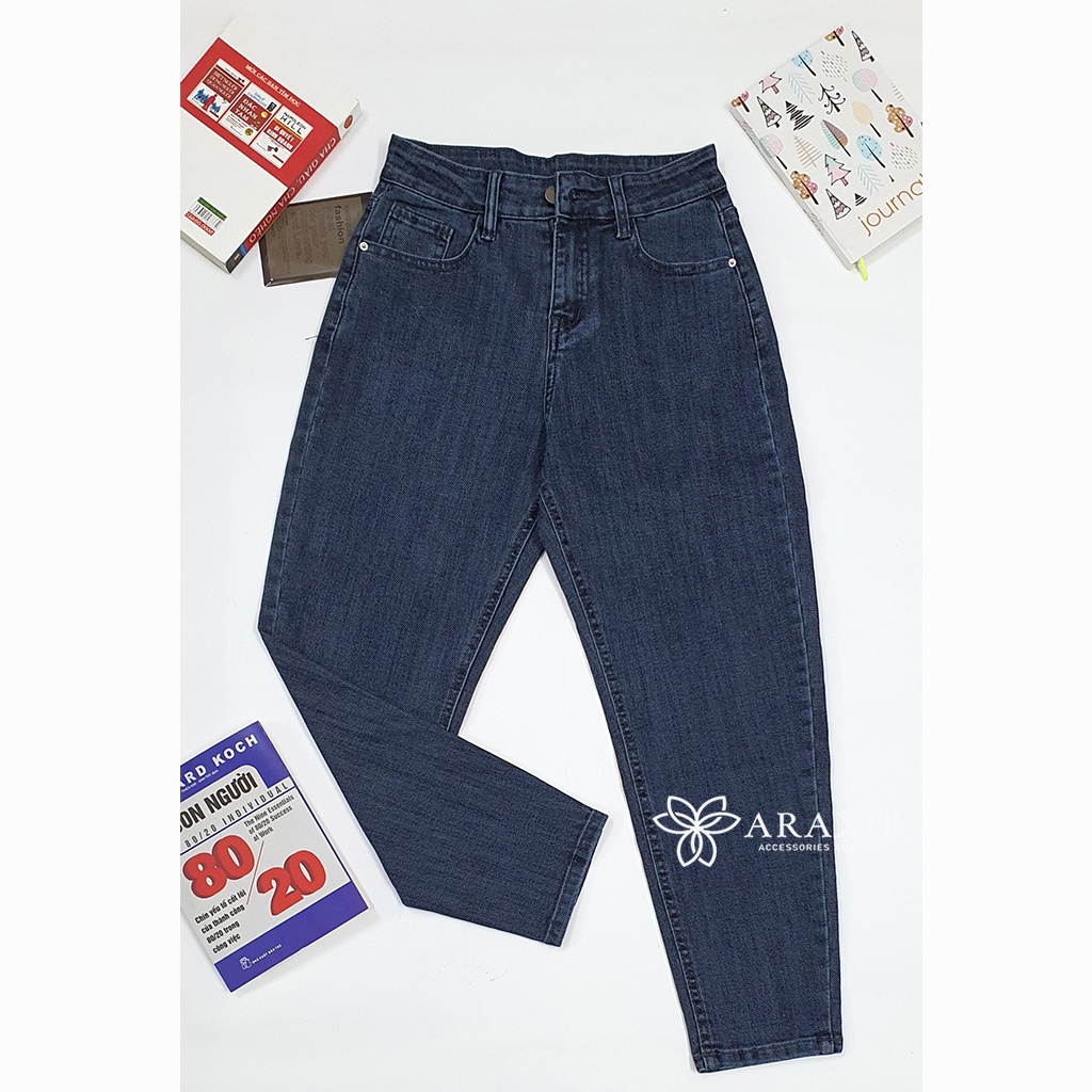 Quần jeans baggy nữ Araxie Quần bò baggy nữ cạp cao màu xanh co giãn tốt hack dáng JABG01
