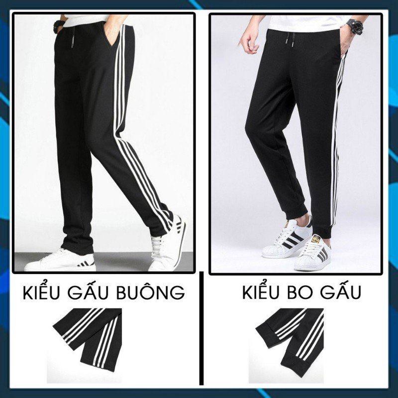 Quần thể thao thu đông nam nữ 3 sọc trắng đen unisex dài ống suông, Quần jogger thể thao nam nữ kẻ ba sọc cao cấp