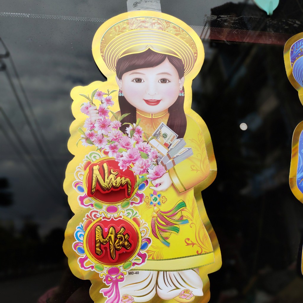 Hình dán trang trí tết bé áo dài mừng năm mới A49 (NHIỀU MẪU)