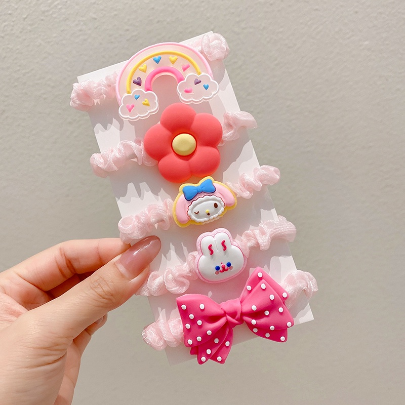 Dây Cột Tóc Cao Su Co Giãn Không Làm Đau Họa Tiết Hoạt Hình Màu Hồng Cho Bé