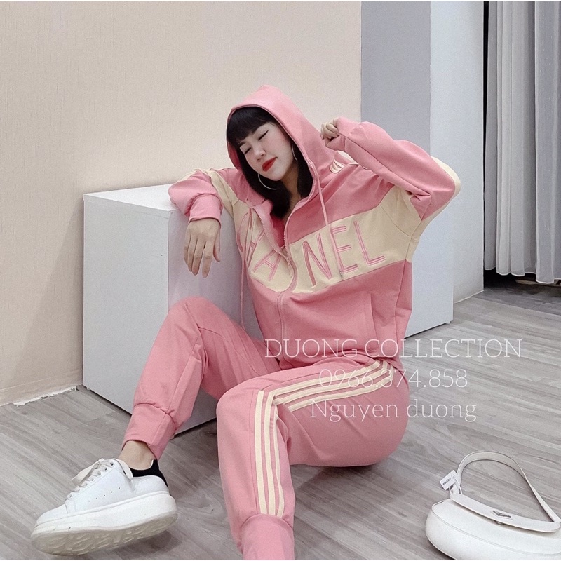 set quần áo thu đông nữ màu hồng, đen siêu sang chảnh