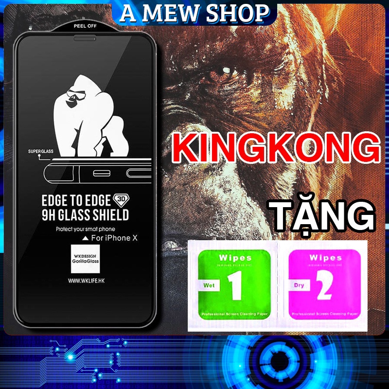 Kính Cường Lực Iphone KingKong Full Màn (Nobox - Tặng Giấy Lau)6/6plus/6s/6splus/7/7plus/8/8plus/x/xr/xs/11/12/pro