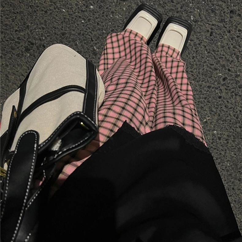 Quần dài SUXI lưng cao ống rộng họa tiết sọc caro thời trang mùa hè cho nữ