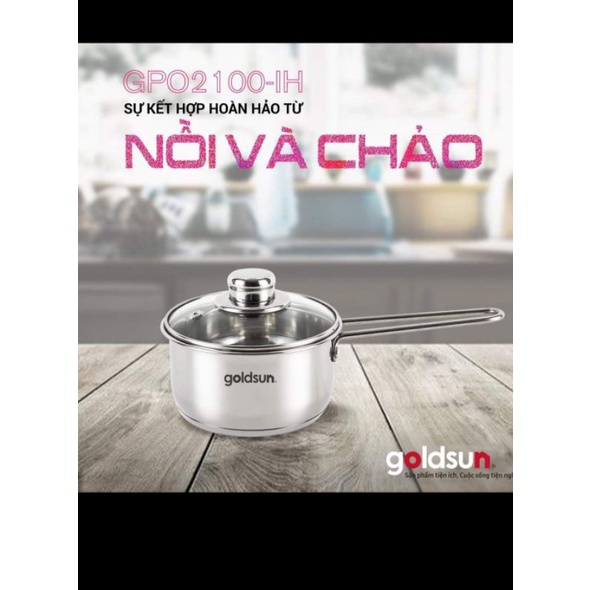 NỒI NẤU BỘT GOLDSUN GPO2100-IH ĐÁY TỪ 3 LỚP, 14cm INOX 403 AN TOÀN CHO BÉ