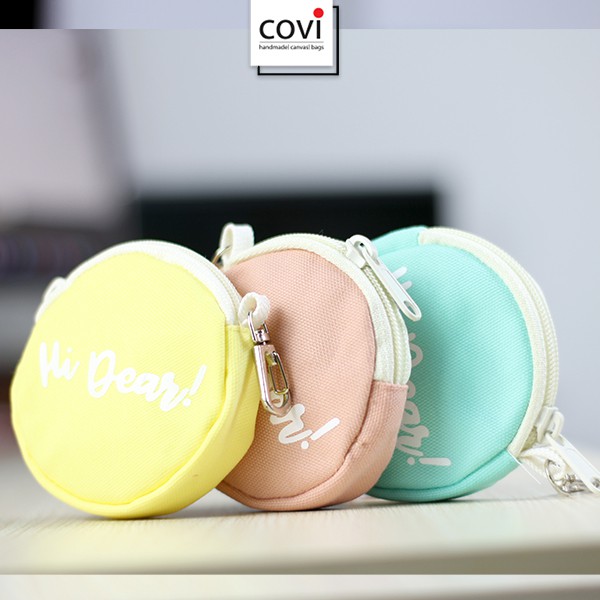 Ví Vải Canvas Mini Hình Tròn Ngộ Nghĩnh Thời Trang Covi Màu Xanh Hồng Vàng Trắng V3