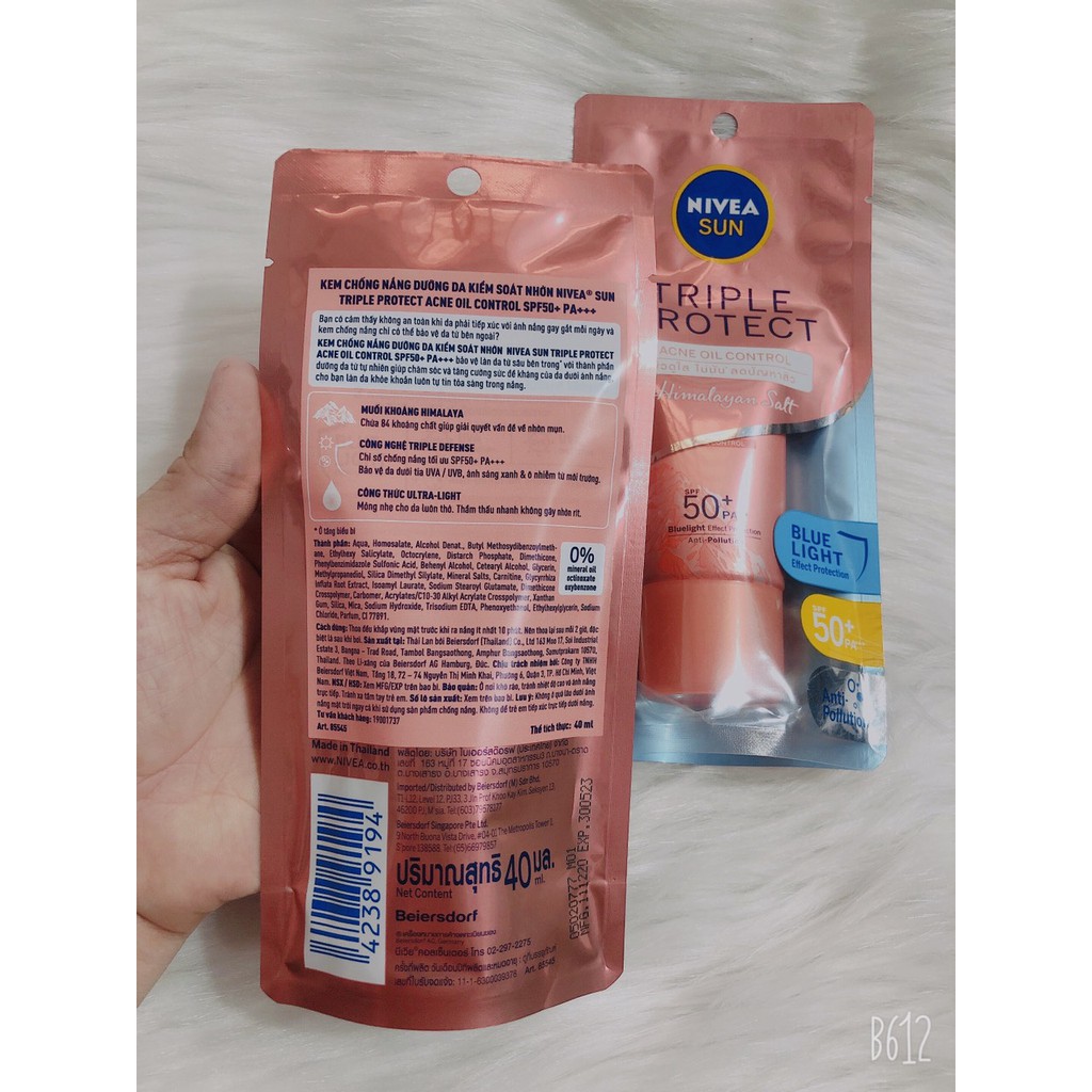 (CAM) Kem Chống Nắng Dưỡng Da Kiểm Soát Nhờn Mụn NIVEA SUN Triple Protect Acne Oil Control SPF50+ PA+++ 40ML