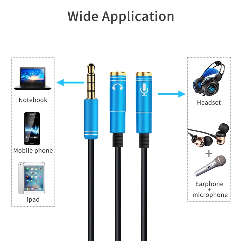 Dây cáp chuyển đổi âm thanh tai nghe máy tính 3.5mm kèm micro 2 ổ cắm sang giắc cắm