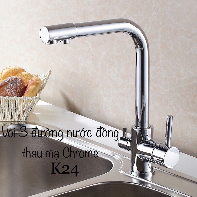 Vòi chậu 3 đường nước Nóng - Lạnh kèm RO Chính hãng CLINS / KOREA, Chất liệu đồng mạ Crom bóng cao cấp