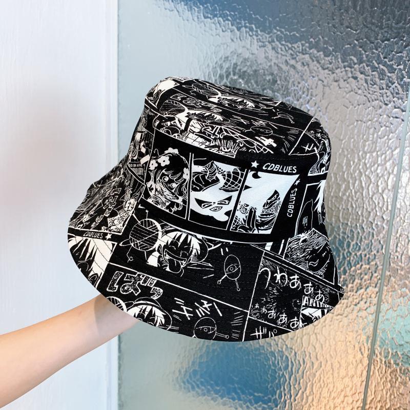 Nón Tai Bèo Chống Nắng In Họa Tiết Hoạt Hình Graffiti Phong Cách Đường Phố Nhật Bản Dễ Phối Đồ Thời Trang Cho Nữ
