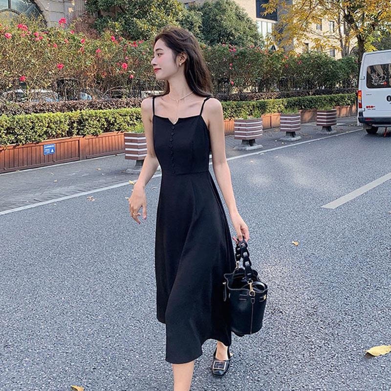 Đầm nữ YEYA màu đen kiểu dáng đơn giản thời trang